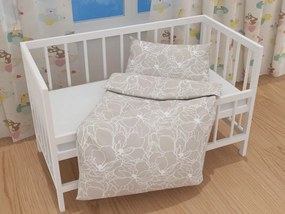 Biante Detské bavlnené posteľné obliečky do postieľky Sandra SA-270 Biele designové kvety na béžovom Do postieľky 90x120 a 40x60 cm