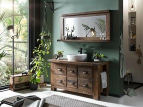 furniture-nabytek.cz - Produktový názov v slovenčine by mohol znieť: Masívna skrinka pod umývadlo Cancún z recyklovanej borovice, lakovaná, hnedá.