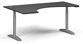 Výškovo nastaviteľný stôl OBOL, elektrický, 675-1325 mm, ergonomický ľavý, doska 1800x1200 mm, sivá zaoblená podnož, grafit