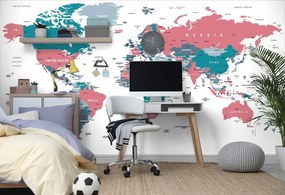 Samolepiaca tapeta mapa sveta s pastelovým nádychom - 150x100