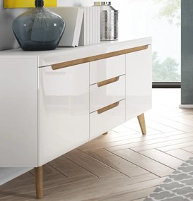 Široká komoda Nordi, dub riviéra/biela lesk