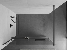 Mexen Kioto+, sprchová zástena Walk-In s poličkou a vešiakom 70 x 200 cm, 8mm číre sklo, grafitový profil, 800-070-121-95-00
