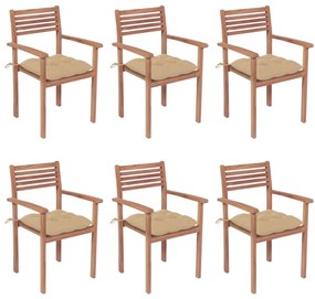 Stohovateľné záhradné stoličky s podložkami 6 ks tíkový masív 3072590
