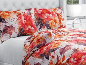 Biante Bavlnené posteľné obliečky Sandra SA-600 Veľké červeno-ružovo-oranžové kvety pivonky na bielom Predĺžené 140x220 a 70x90 cm