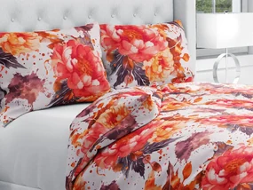 Biante Bavlnené posteľné obliečky Sandra SA-600 Veľké červeno-ružovo-oranžové kvety pivonky na bielom Predĺžené 140x220 a 70x90 cm