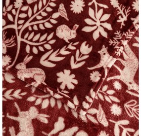 Mikroplyšová deka FOREST ANIMALS, vínová Rozmer: 150 x 200 cm