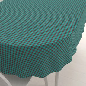 Biante Bavlnený oválny obrus Olivia OL-007 Tyrkysovo-hnedá kocka malá 120x200 cm