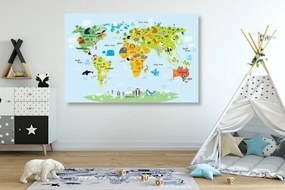 Obraz detská mapa sveta so zvieratkami - 120x80