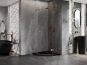 Mexen Lunar, pravý výklopný päťuholníkový sprchový kút 80 x 80 cm, 8mm číre sklo, profil ružové zlato, 831-080P-080L-60-00-P