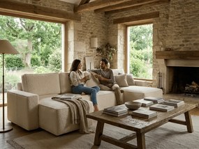 Rozkladacia sedacia súprava do U SMART BOUCLE 303x143 cm, krémová