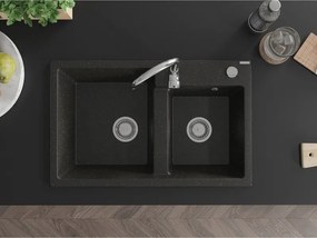 Mexen Tomas, granitový drez 800x500x190 mm, 2-komorový, čierna - zlatá metalíza, 6516802000-75