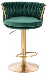 LuxuryForm DESIGN Barová stolička LYON VELUR na zlatom tanieri - zelená