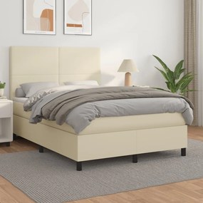 Boxspring posteľ s matracom krémová 140x190 cm umelá koža 3142721