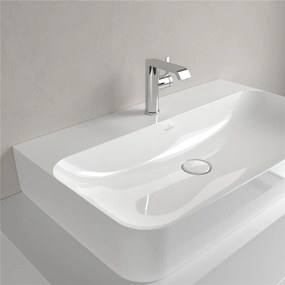 VILLEROY &amp; BOCH Finion závesné umývadlo s otvorom (spodná strana brúsená), so skrytým prepadom, 800 x 470 mm, biela alpská, s povrchom CeramicPlus, 41688CR1