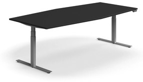 Nastaviteľný rokovací stôl QBUS, oválny, 2400x1200 mm, strieborný rám, čierna