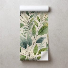 Samolepiaca tapeta zelené akvarelové listy na béžovom pozadí