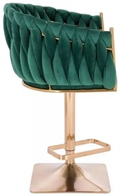 LuxuryForm DESIGN Barová stolička NORDEN VELUR na zlatej hranatej podstave - zelená