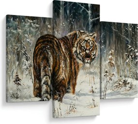 Obraz - Tiger v zasneženom lese, olejomaľba (90x60 cm)