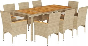 vidaXL 9-dielna sada záhradného nábytku s vankúšmi, béžová, polyratan