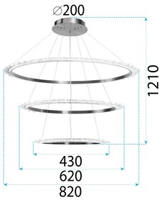 Toolight Toolight, LED krištáľové závesné svietidlo + diaľkové ovládanie APP1202-CP, zlatá, OSW-05480