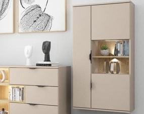 Závesná vitrína Avola, béžová kašmír/dub cremona