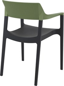 TULUM záhradná stolička s podrúčkami black/olive green