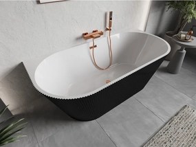 Mexen Oris, voľne stojaca ryhovaná vaňa 170 x 80 cm, biela-čierna, ružové zlato prepad, 52871708075-60