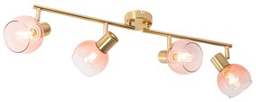 Art Deco bodové zlato s ružovým sklom 4-svetlé - Vidro