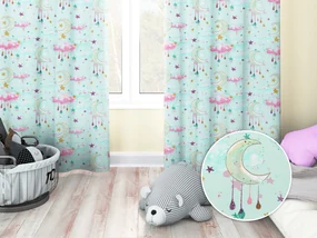 Biante Detský bavlnený záves Sandra SA-522 Mesačná obloha na mintovom 150x210 cm