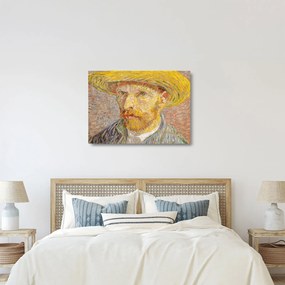 Sklenený obraz - Vincent van Gogh, Self-Portrait with a Straw Hat (The Potato Peeler), reprodukcia (70x50 cm)