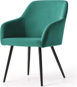 Sada šiestich jedálenských stoličiek ESTELLE zamatové, fľaškovo zelené / čierne nohy (6 ks)