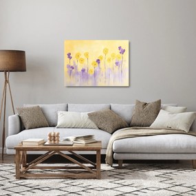 Sklenený obraz - Fialové a žlté kvietky (70x50 cm)