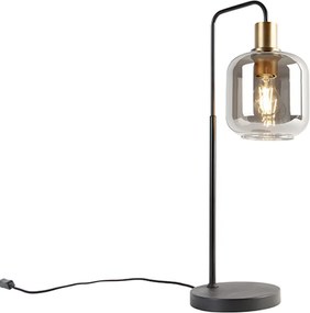 Dizajnová stolná lampa čierna so zlatom a dymovým sklom - Zuzanna