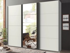 Šatníková skriňa Bern, šírka 225 cm/výška 208 cm, biela/antracitová oceľ