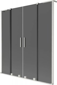 Mexen Velar L Duo, 2-krídlová posuvná vaňová zástena 160 x 150 cm, 8mm šedé sklo, brúsená oceľ, 896-160-003-42-97