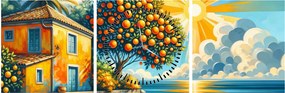 Obraz - Dom s pomarančmi I. (s hodinami) (90x30 cm)