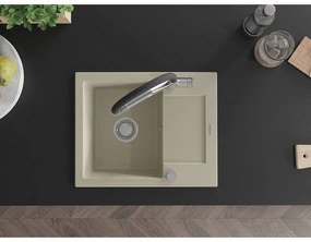 Mexen Enzo, granitový drez 576x465x174 mm, 1-komorový a drezová batéria Duo, béžová, 6506-69-671701-07