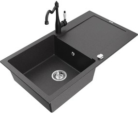 Mexen Leo, 1-komorový granitový drez 900x500x190 mm a drezová batéria Carla, čierna škvrnitá, 6501-76-670700-70