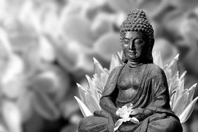 Samolepiaca fototapeta socha Budhu v čiernobielom prevedení