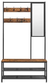 VASAGLE HSR415B01 – multifunkčný vešiak na kabáty so zrkadlom a lavicou