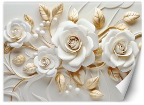 Gario Fototapeta Biele ruže so zlatými listami Materiál: Vliesová, Rozmery: 200 x 140 cm