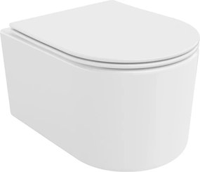 Mexen Sofia, závesná WC misa 490x360x355 mm, Rimless Tornádo + toaletné WC sedadlo z duroplastu, biela lesklá, 30540400