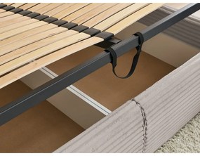 Béžová čalúnená dvojlôžková posteľ s úložným priestorom a roštom 160x200 cm Jade – Bobochic Paris