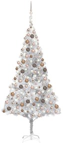 Umelý vianočný stromček s LED a sadou gúľ, strieborný 210cm PET 3077611