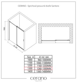 Cerano Santoro, sprchové posuvné dvere 130x195 cm, 6mm číre sklo, chrómový profil, CER-CER-424939