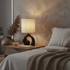 Japandi stolná lampa čierna s ľanovým tienidlom - Dahlia