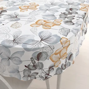 Biante Bavlnený oválny obrus Sandra SA-367 Sivo-oranžové kvety na bielom 140x220 cm