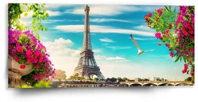 Sablio Obraz Paríž Eiffelova veža Mraky - 110x50 cm
