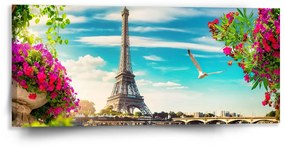 Sablio Obraz Paríž Eiffelova veža Mraky - 110x50 cm