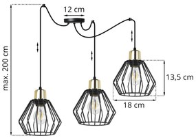Závesné svietidlo Nuvola Spider 5, 3x čierne drôtené tienidlo, g